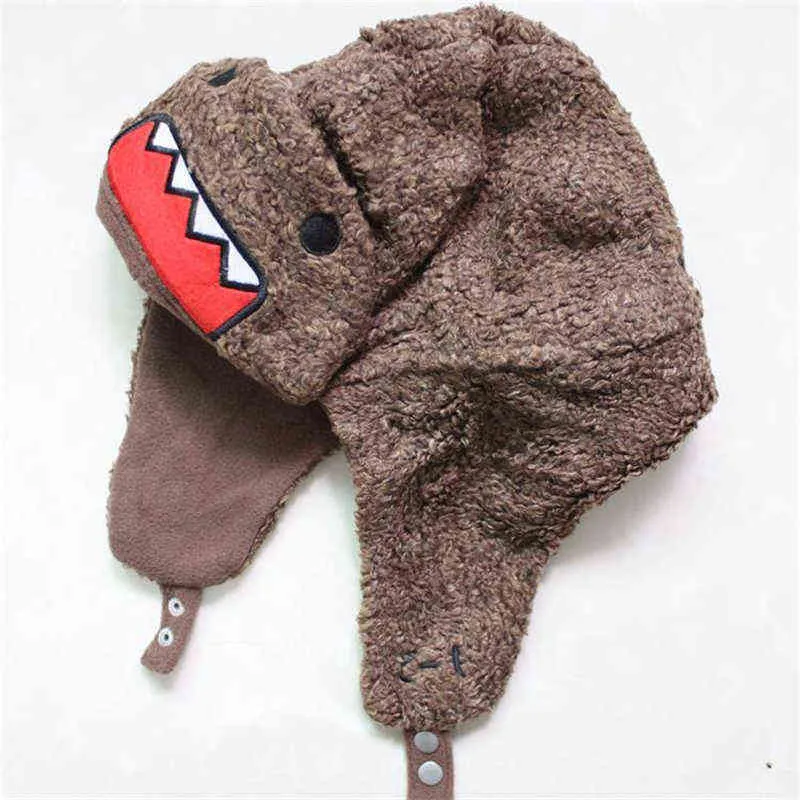 Cartoon Big Mouth Domo Winter Bomber Ushanka Russian Fur Hat Warmthated Ear Flaps Cap för Menwomen Boysgirls Hats Cap202Q