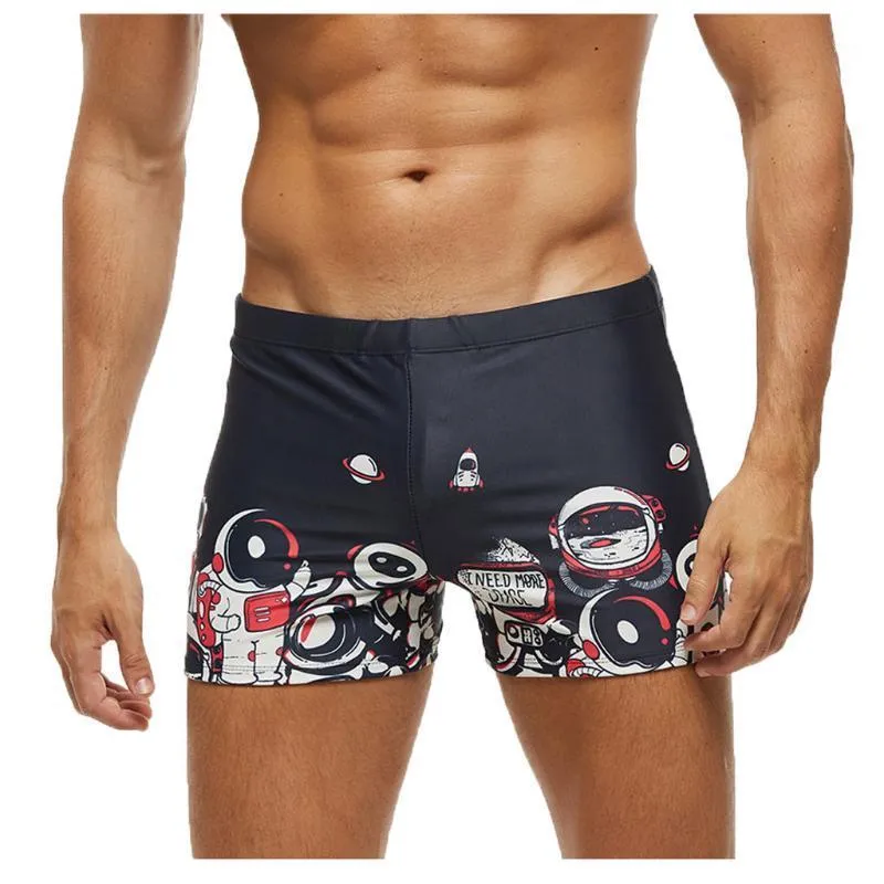 Mäns badkläder män shorts avslappnad strand slitage print simning trunkar byxor vattentät kort sexig badande man brief1