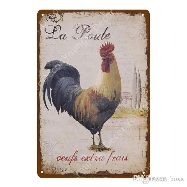2021 свежие яйца молочные металлические знаки фермерский магазин французский кафе домашний декор стены винтажный плакат олова тарелка счастливая курица ретро размером 30 * 20см