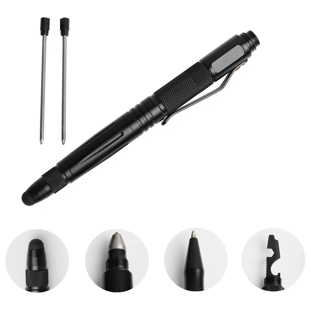 1 Sztuk Tactical Pen Self Defense Narzędzie do Survival Wojskowy Stylus Dotykowy Pen Pen Glass Ballpoint Pen Multi Tool 2 Refill Gifts 201111