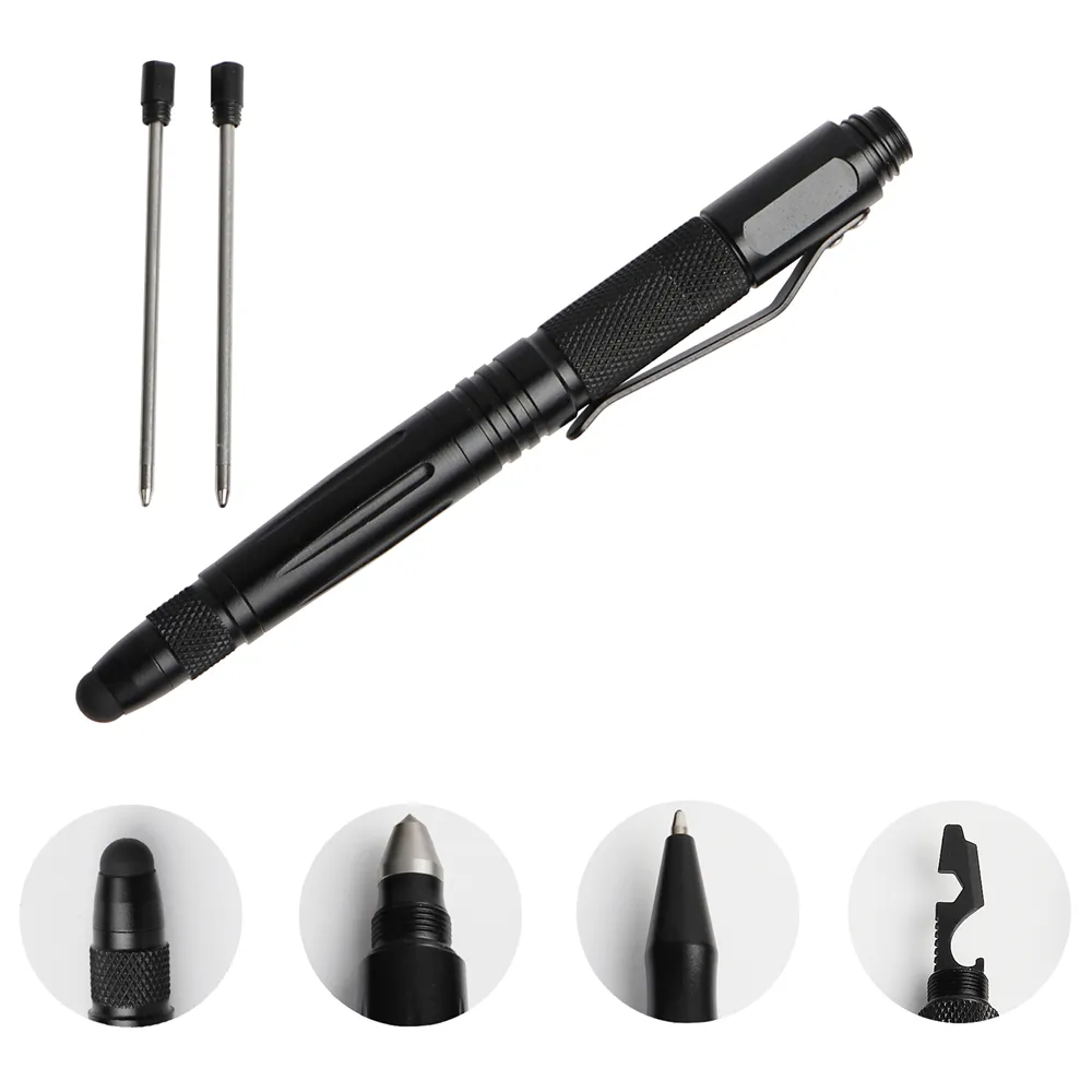 1 UNIDS Tactical Pen Autodefensa Herramienta Para Supervivencia Militar Stylus Touch Pen Glass Breaker Bolígrafo Multi Tool 2 Recarga Regalos 201111