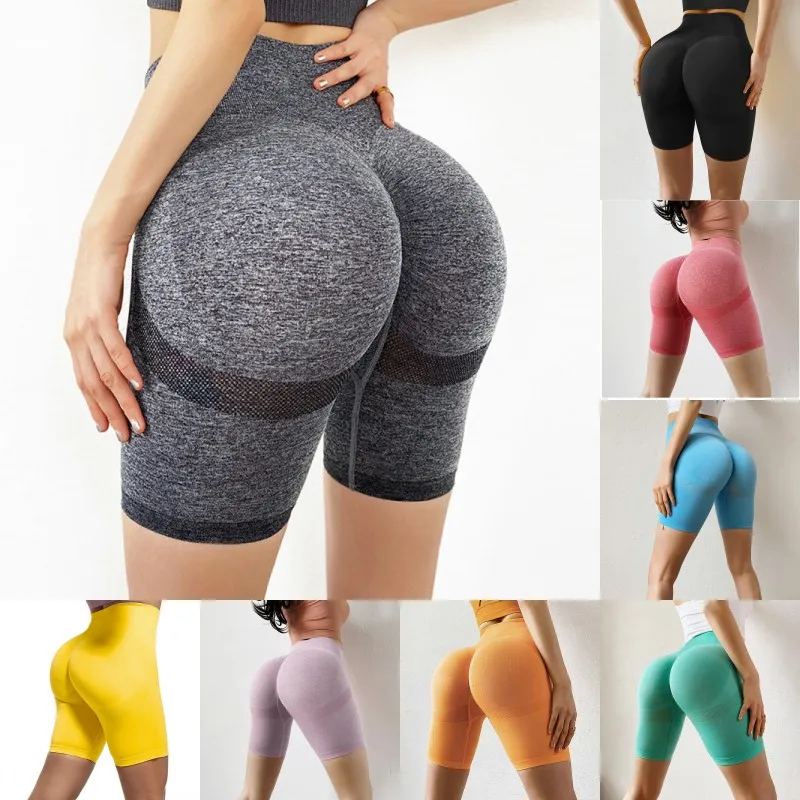 Pantaloncini da motociclista da donna Vita alta Yoga Scrunch Butt Fondo di sollevamento con ruche Controllo della pancia Pantaloni sportivi Quick Dry Giallo Rosso Blu 231 H1