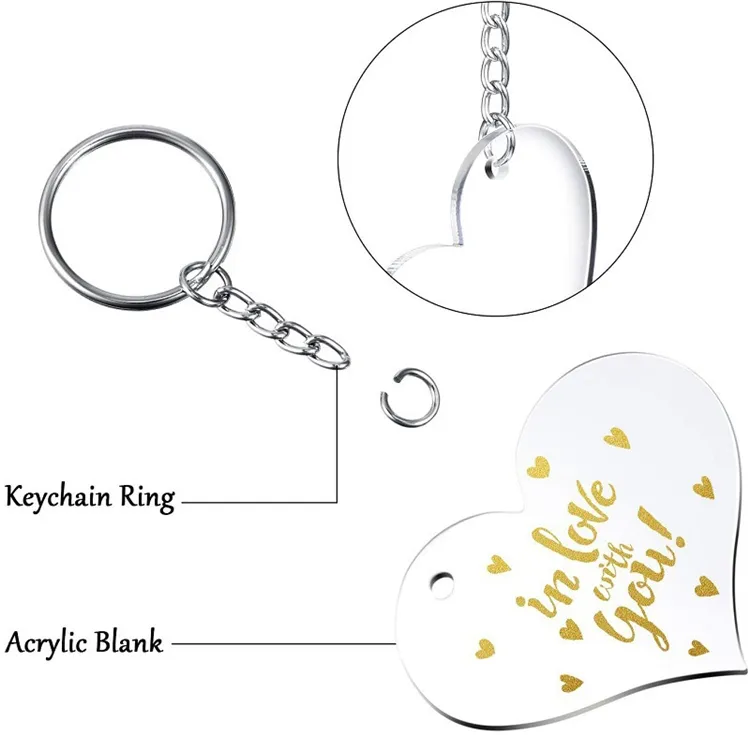 Akryl nyckelring tomt hjärtaformade monogrammade klara skivor cirklar med metall delad nyckelkedjan nyckelringar diy valentine039s dag G5189519