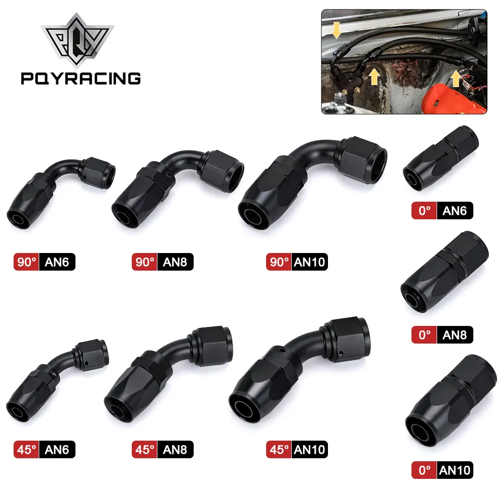 AN6 AN8 AN10 Straight 45 90 180 Degree Oil Fuel Swivel Hose End Fitting Oil Hose End Adaptor Kit Black PQY-SL1000/SL1045/SL1090