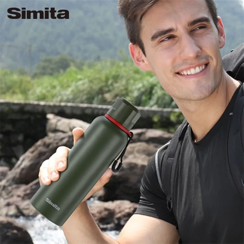 Simita Esporte Flask de vácuo, 600ml, garrafa de água portátil para viagem de acampamento, aço inoxidável, armário verde tumbler 201221