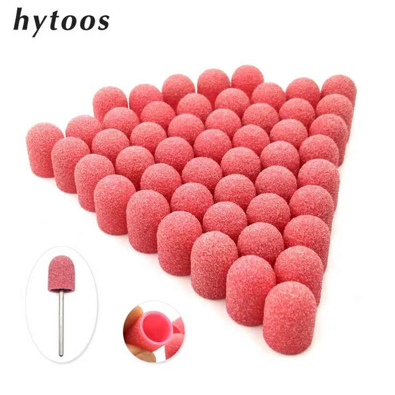 50 stks 10 * 15mm Plastic Base Pink Sanding Caps met Grip Pedicure Care Polijsten Zandblok Booraccessoires Voet Cuticle Tool 220209