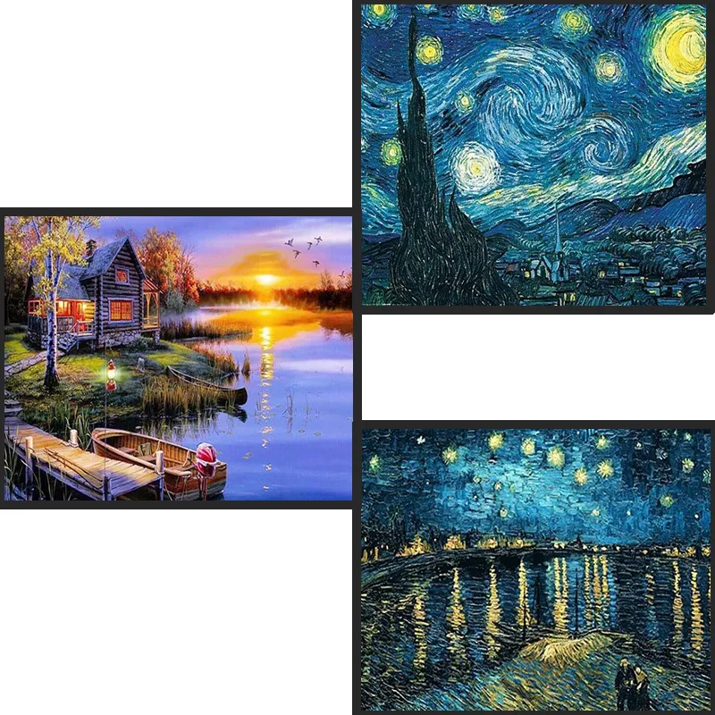 Ev Dekorasyon DIY 5D Tam Elmas Nakış Van Gogh Yıldızlı Gece Çapraz Dikiş Kitleri Soyut Yağlıboya Reçine Craft 201112