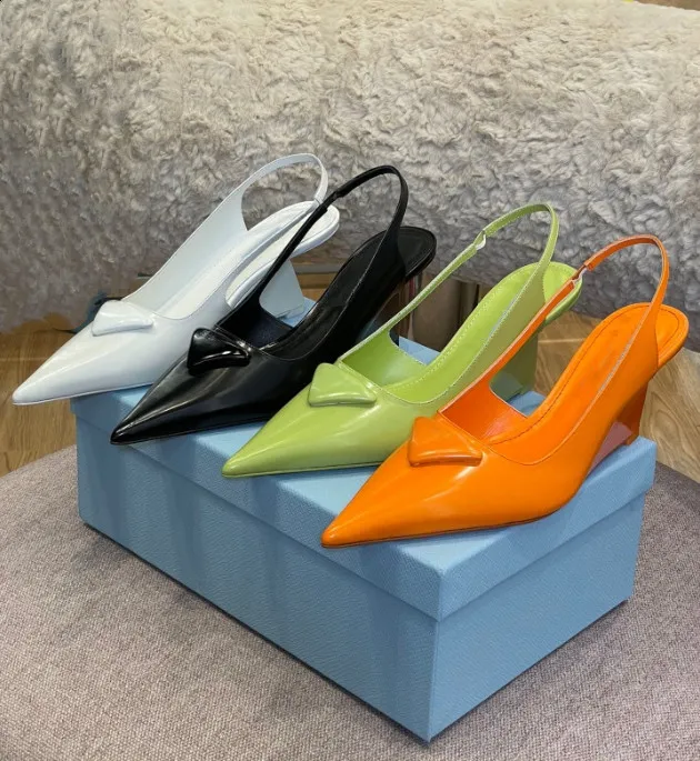 Fashion brand master spring and summer ladies sandals wedge heel pointed toe back buckle formal wear casual banquet two upper options black white green orange 5.5cm