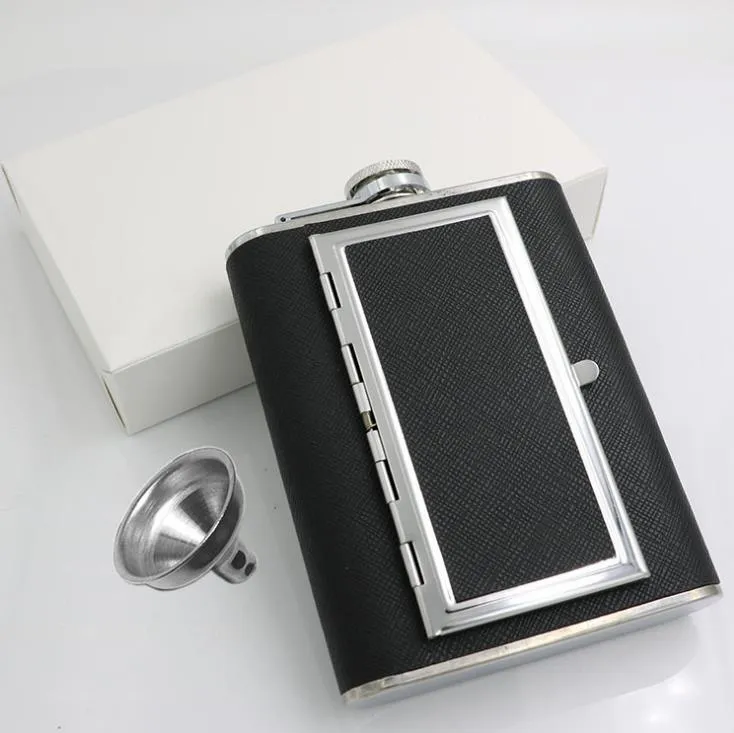 Dual Use Stainless Steel Hip Flasks 5oz 6oz Whisky Stoup Outdoor Portable Liquor Wine Pot With Cigarette Case SN1970