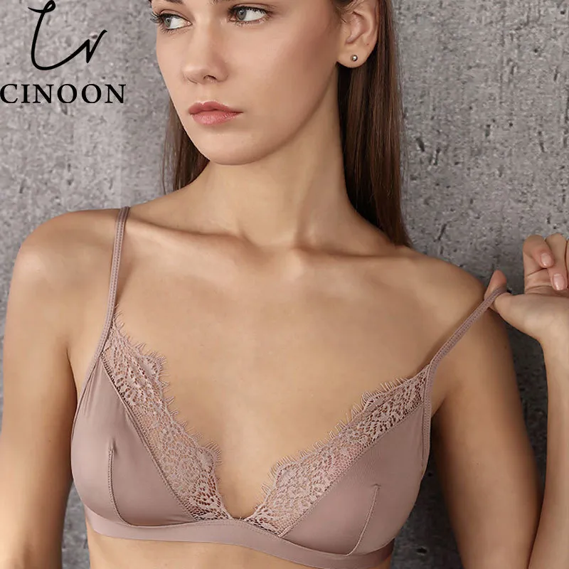 CINOON Fashion Lace Bra Soft Satin Thin Lingerie Sexy Underwear