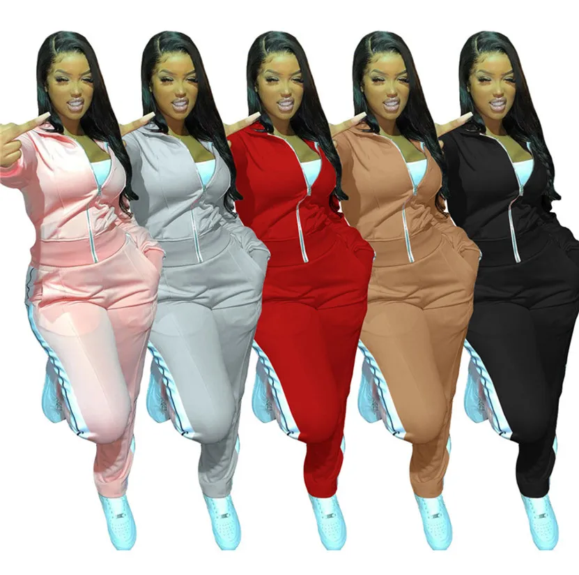 Outono inverno roupas femininas fatos de treino jogger terno manga longa outfits jaqueta casaco + calças conjunto de duas peças plus size S-2XL preto sweatsuits 4327