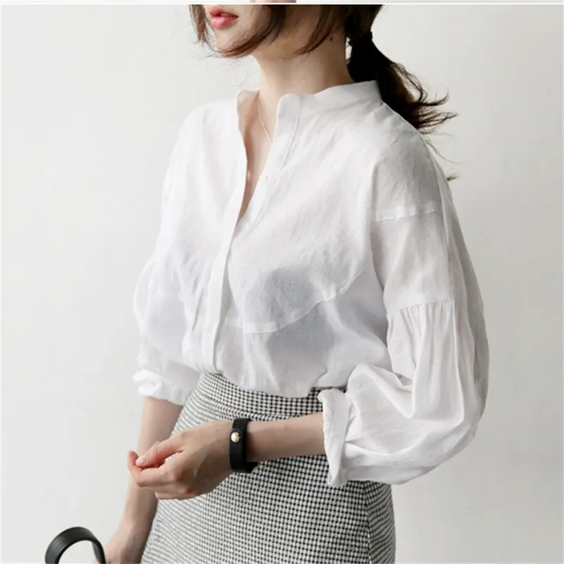 Kadın Etek Siyah Ekose Mini Etek Yaz Kadın Etek Uzun Kollu Keten Pamuk Kız Bluz Artı Boyutu Kadın Bluzlar Beyaz Femme T200701