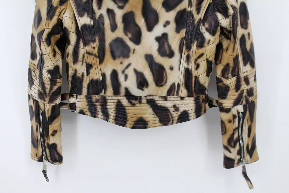 natural sheep leather jacket big fur collar leopard color (8)