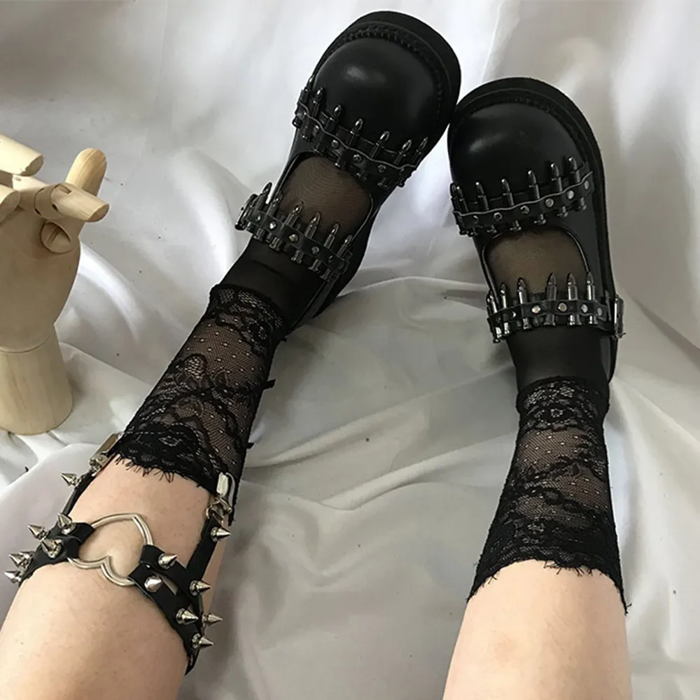 Rosetic Gothic Vintage Femminile Sottile Ragazza Nera Testata Rivetto Fibbia Singolo Harajuku Retro Donne Scarpe Y200702