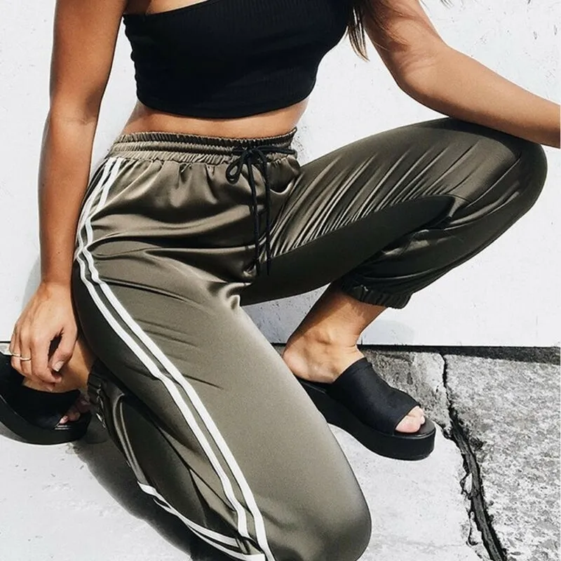 Fashion Women Joggers Casual Loose Side Striped Long Pants