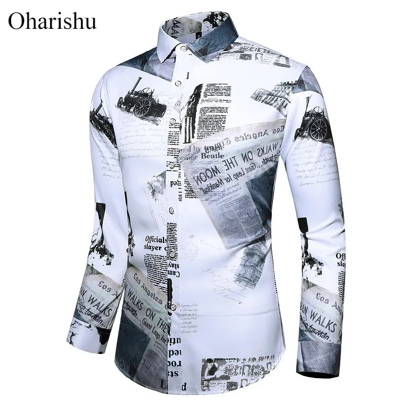 Camisas impressas da marca da personalidade do outono Camiseta para homens Botão acima da manga longa Casual Camisa floral Mens Roupa 5xL 6XL 7XL