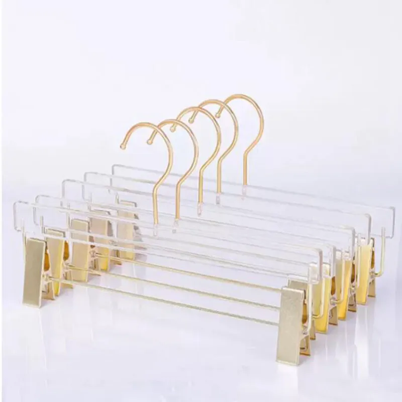 Transparent Acrylic Hanger High-end Pants Skirts Hanger Rack with Golden Clips Clear Display Stand