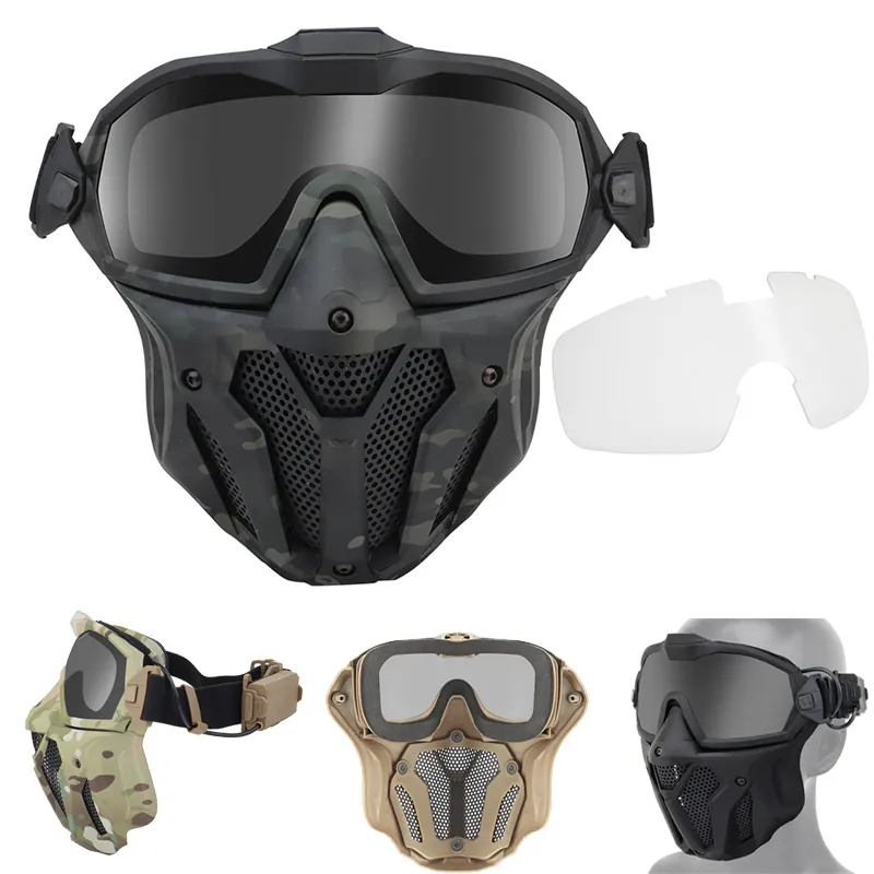 Outdoor Airsoft Shooting Face Protection Gear Tactical Paintball Mask with PC Goggles Fan NO03-317