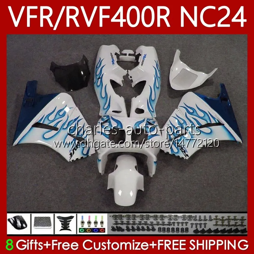 Fairings Kit For HONDA RVF VFR 400 VFR400 R 400RR 87-88 Body 78No.149 VFR400R RVF400R NC24 V4 RVF400 R 1987 Blue flames 1988 VFR 400R VFR400RR 87 88 Motorcycle Bodywork