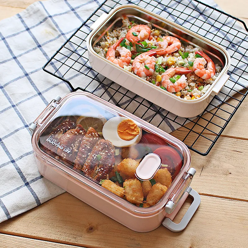 ONEUP Stainless steel Lunch box Leakproof Double layer Bento Box Eco-Friendly Food container for Kids School Picnic Microwavable T200710