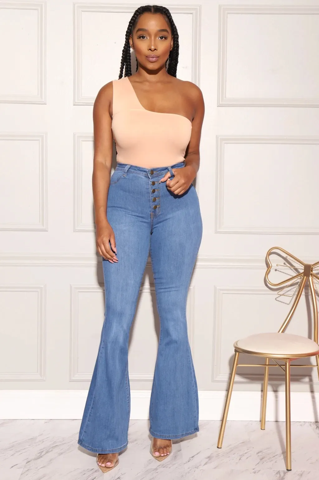 Pantalones Acampanados De Alta Cintura Para Mujer Jeans Rectos