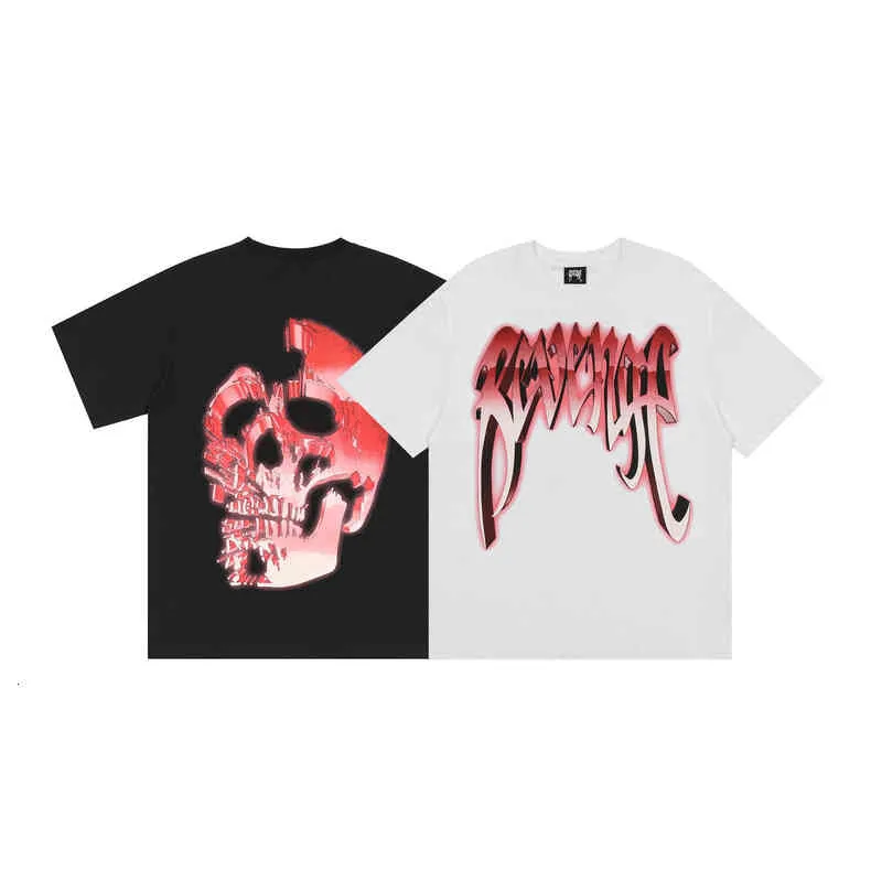 Letter Trendy Hip Hop Red Revenge Skull Print Men's and Women's Tee