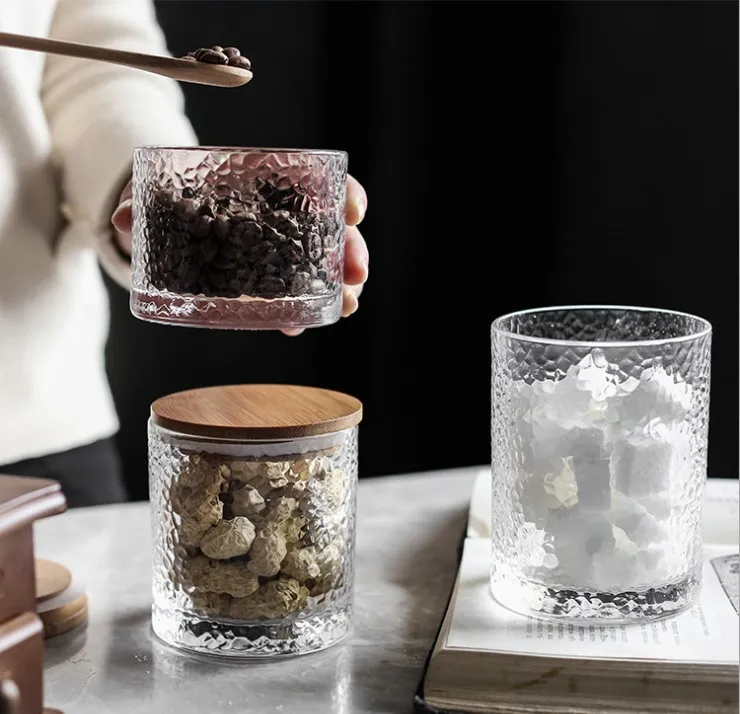 Transparent glas Kaffeböna Tea Container Matlagringsburk med lufttät tätning Bambu lock, borosilikatbehållare