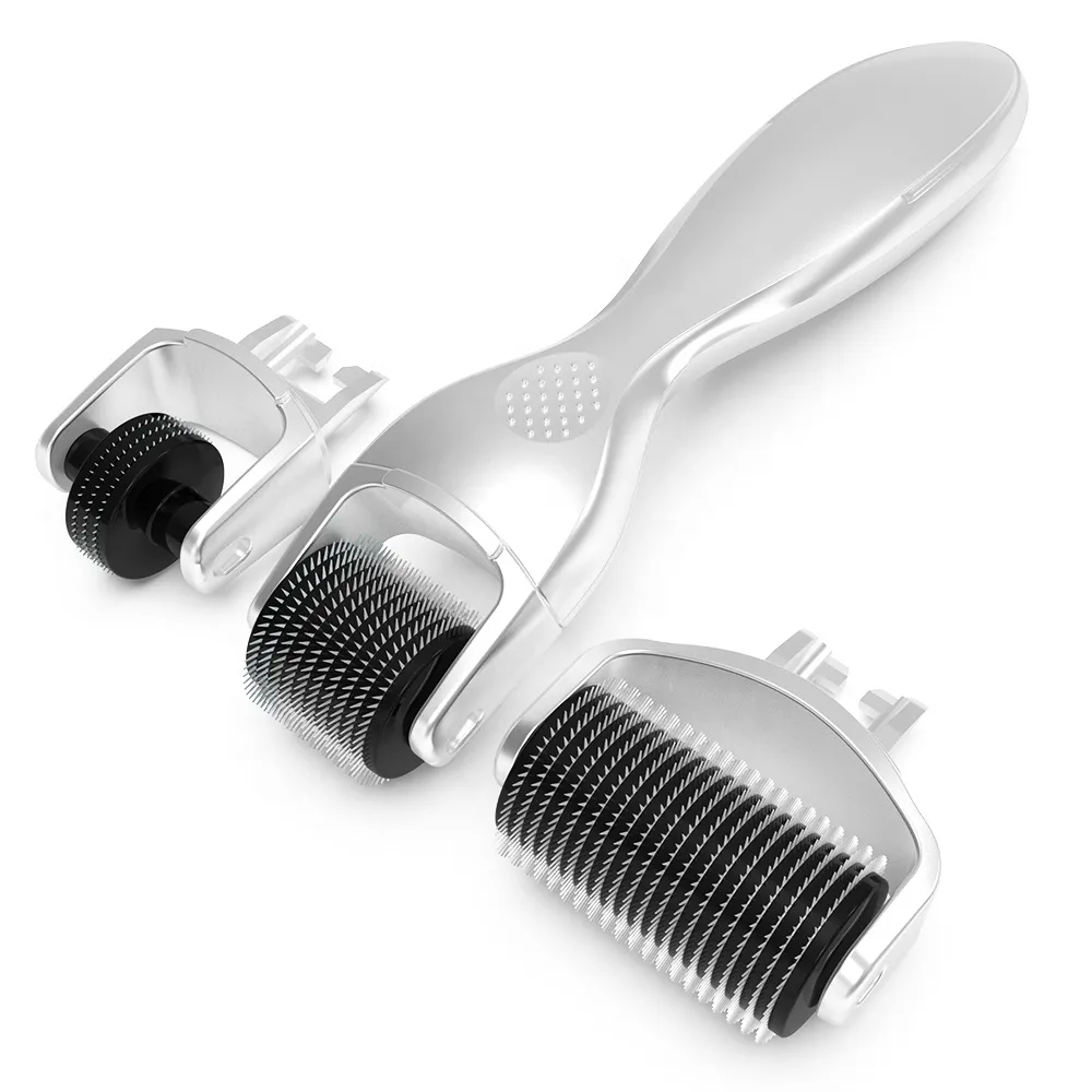 3 I 1 Dermaroller Microneedle Derma Roller Silver Micro Nedling Skin Roller for Facial Beauty Spa av Fast Shipping 7 Days