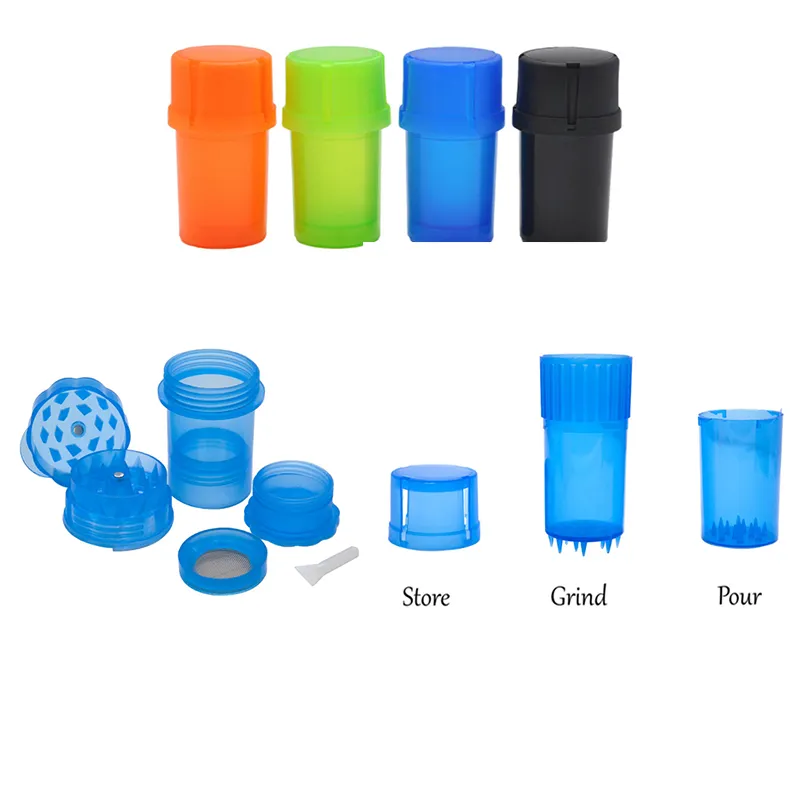 Plastic Tobacco Grinder Cylindrical Barrel Bottle Smoking Tools For Crusher Spice Dry Herb Case Storage D42mm 4Layer Secure Twist Lock System Grinders In Stock