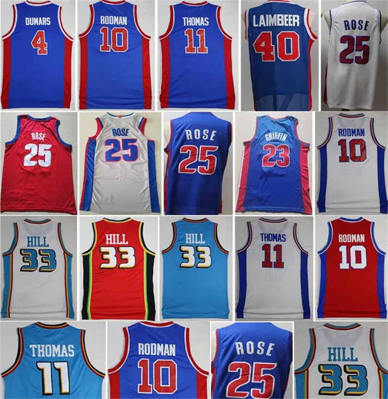 Derrick Rose Jerseys 농구 도시 Isiah Thomas Bill Laimbeer Dennis Rodman Joe Dumars Grant Hill Blake Griffin 파란색 흰색 빨간색