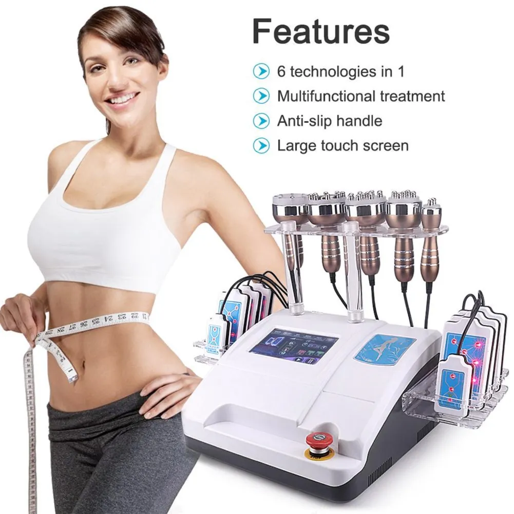 Nyaste 6 i 1 Lipo Laser Cavitation RF Vacuum RF 40K Kavitation Vakuum Lipolaser Slimming Body Weight Fat Loss Machine