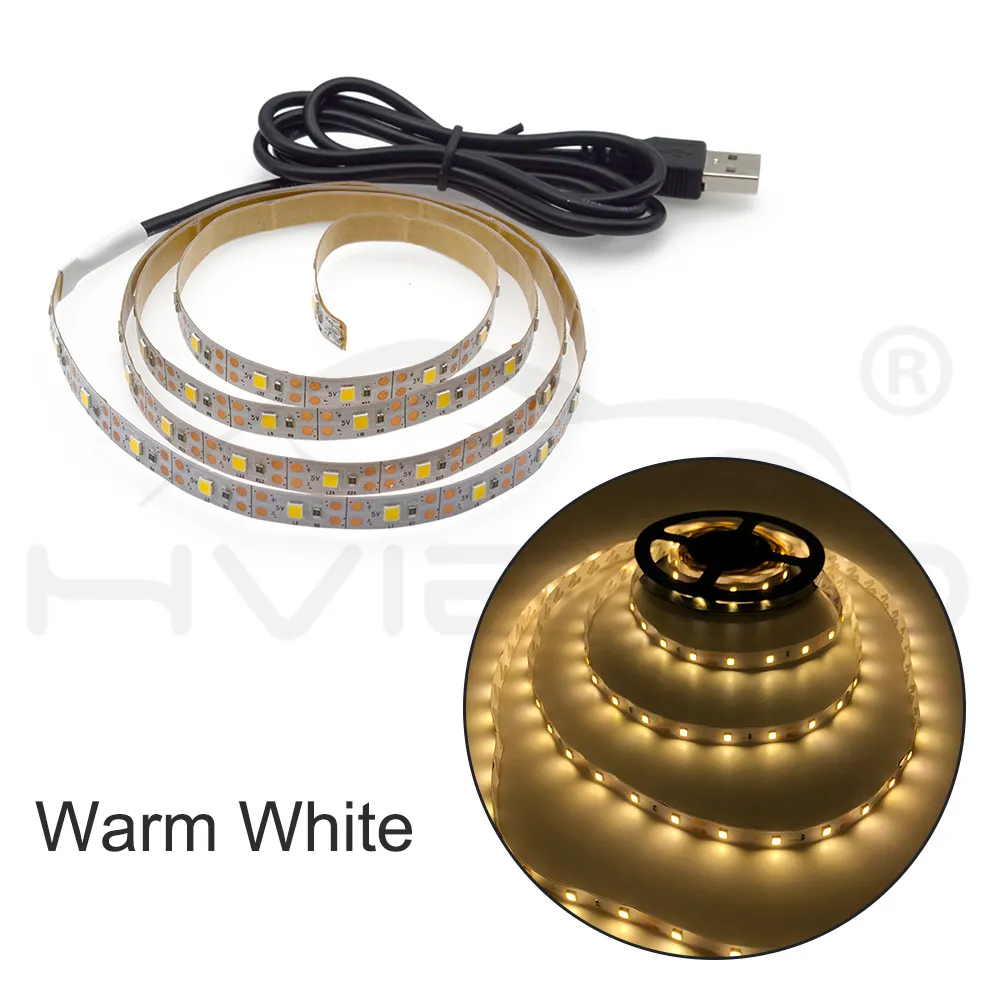 Hviero 5V 50CM 1M 2M  4M 5M USB Cable Power LED strip light lamp SMD 3528 Christmas desk Decor lamp tape For TV Background Lighting