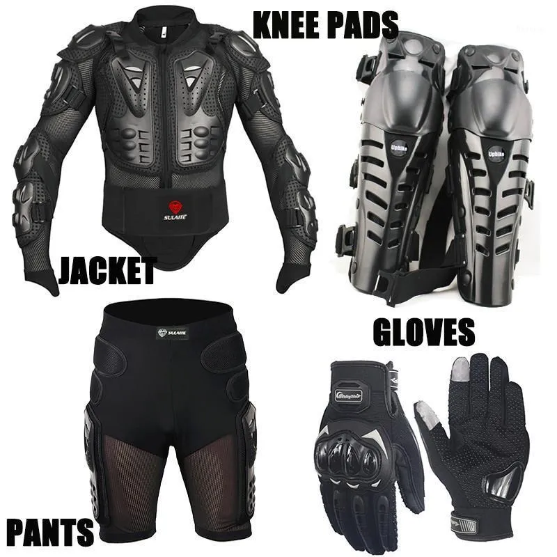 Odzież motocyklowa Jeden zestaw 4in1 Kurtka / Krótkie spodnie Kneepads Ochrona Rękawice / Motocross Armor Motocross Garnitury Odzież Moto Gloves1