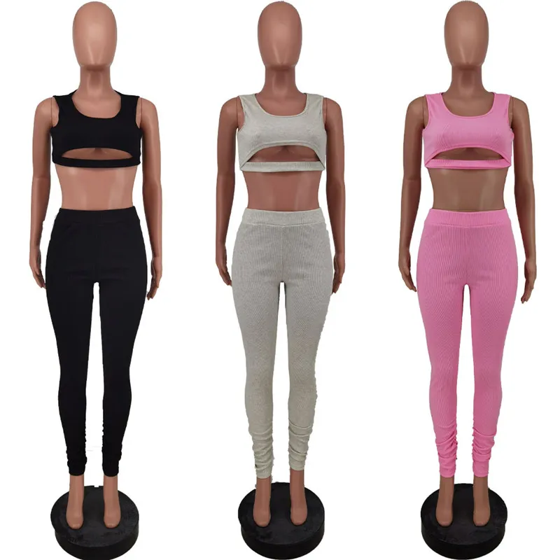 Summer Clothes Women Tracksuits Tank Top+Pants Two Piece Set Sleeveless Vest Leggings Matching Set Outfits Solid Suits 6985