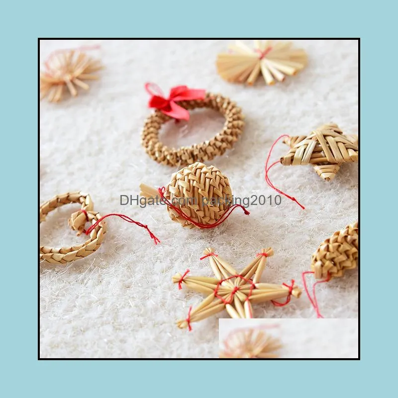 Nuoqi natural decoration wheat straw handmade Mini five pointed star snowflake Snowman Christmas Tree Pendant decorations