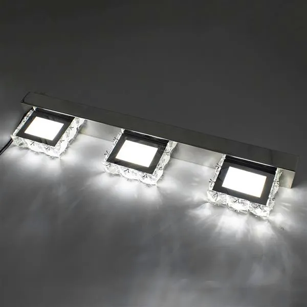 Sıcak Satış 9 W Üç Işıklar Kristal Yüzey Banyo Yatak Odası Lamba Sıcak Beyaz Işık Gümüş Süper Parlaklık Su Geçirmez Duvar Lambaları