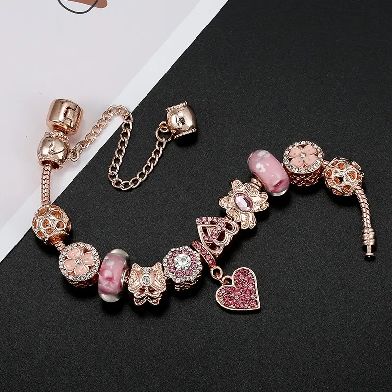 Rose Gold Heart Crystal Butterfly Flower Charm Beads For European Pandora  Heart Charm Bracelet High Quality DIY Womens Jewelry From Annawang2016,  $10.73