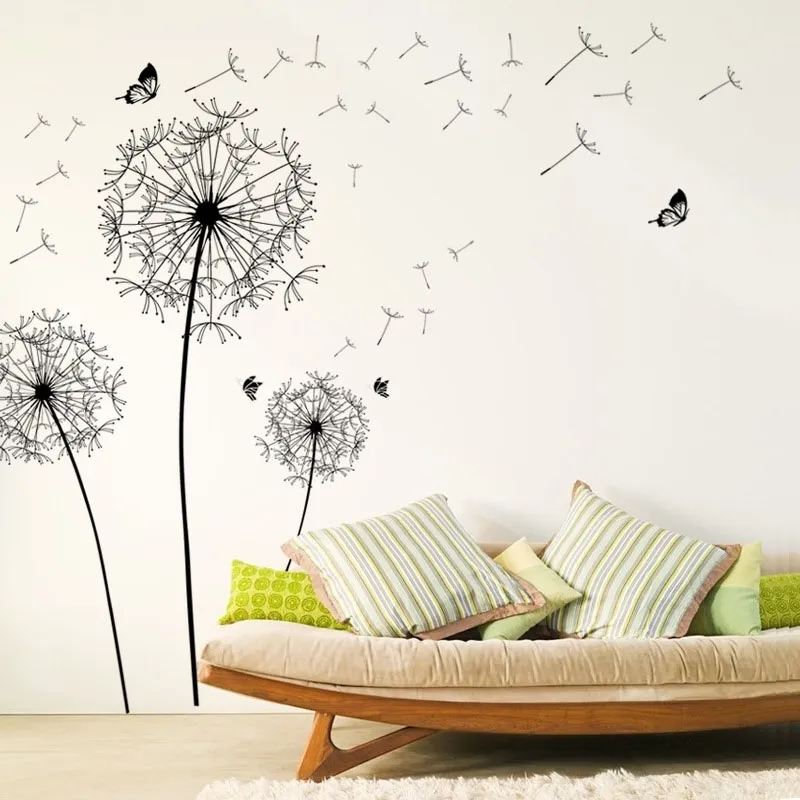 [ZOOYOO] large black dandelion flower wall stickers home decoration living room bedroom furniture art decals butterfly murals 201106