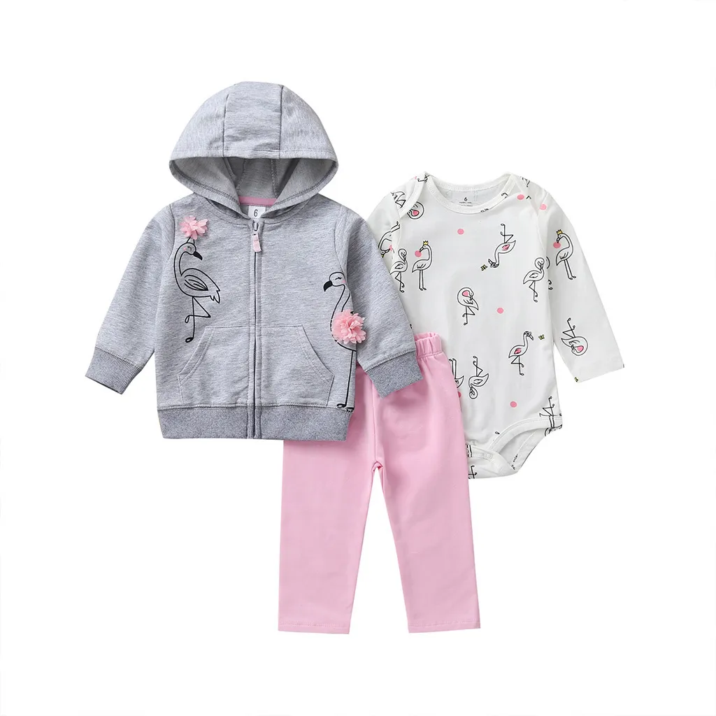 baby girl outfit hooded coat floral animal print+romoper white+pants pink 2019 new born autumn newborn clothes long sleeve set