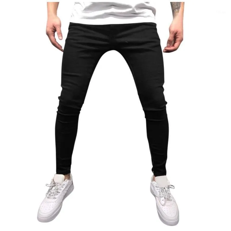 KANCOOLD Pantaloni a matita Moda Denim Jeans skinny da uomo neri Jeans con cerniera in cotone di peso medio effetto invecchiato Pantaloni lunghi casual D231