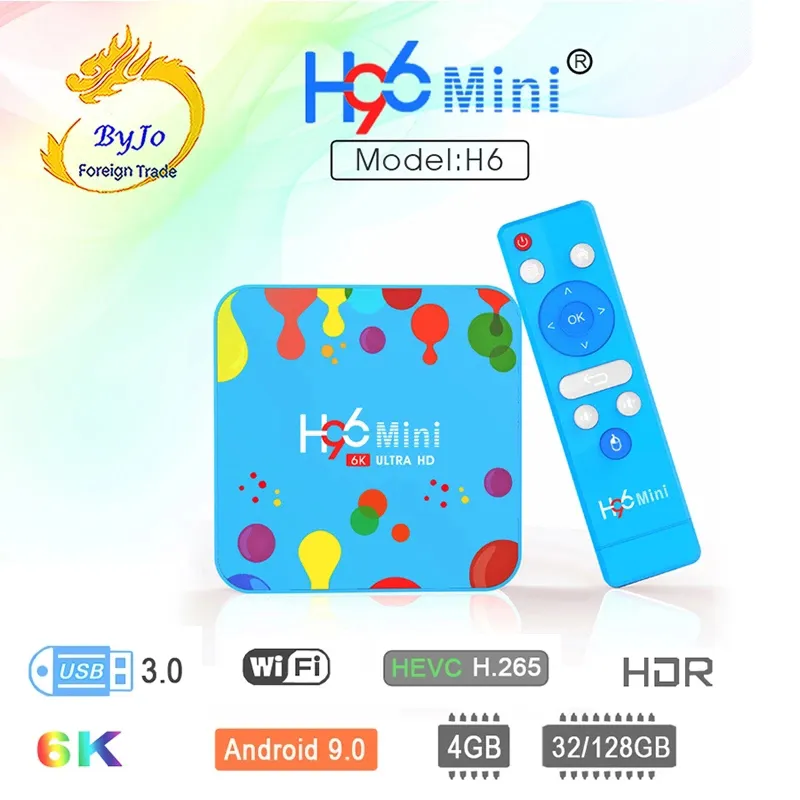 H96 mini h6 الروبوت 9.0 مربع التلفزيون الذكي 4GB 128GB رباعية النواة 6 كيلو h.265 مجموعة أعلى مربع wifi 2.4 جرام 5.8 جرام