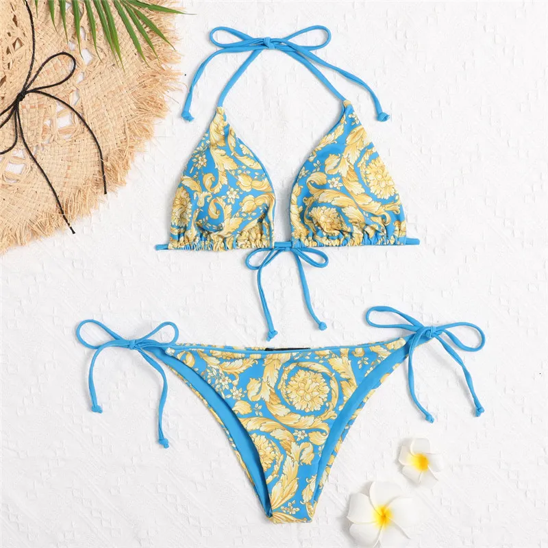 Circle Flowers Print Bikinis Designer Padded Women`s Push Up Swimwears Outdoor Beach Vacation Bandage Goddess Swimsuits