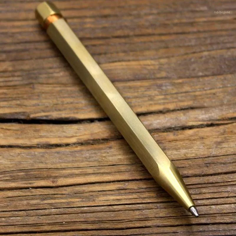 BallPoint Pennor 1 st Ankomst Handgjorda Pressning Brass Pen Solid Sex Rowed Metal Tactical Self Defense1