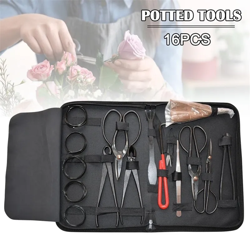 16PCS Garden Bonsai Tool Set Carbon Steel Kit Cutter Saxar med Nylon Case Can CSV 201225