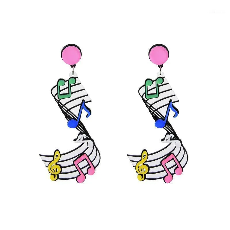 Dingle ljuskronor kreativ musik symbol akryl droppörhängen uttalande modern färg för kvinnor harajuku stil festtillbehör1