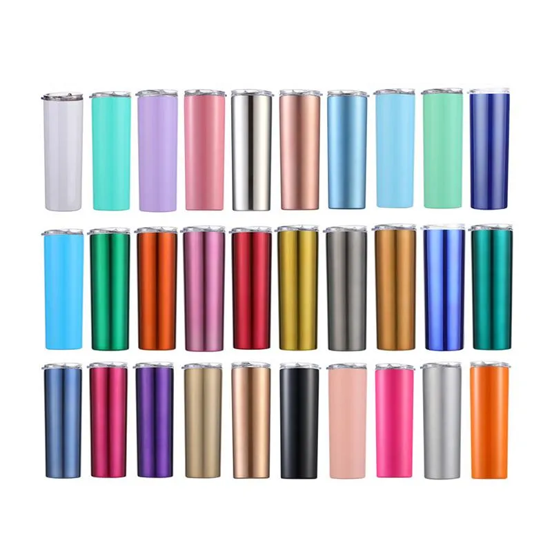 20oz Tumbler Stainless Steel Vacuum Insulated Straight Cup Beer Coffee Mug Glasses with Lids and Plastic Straws 31Colors