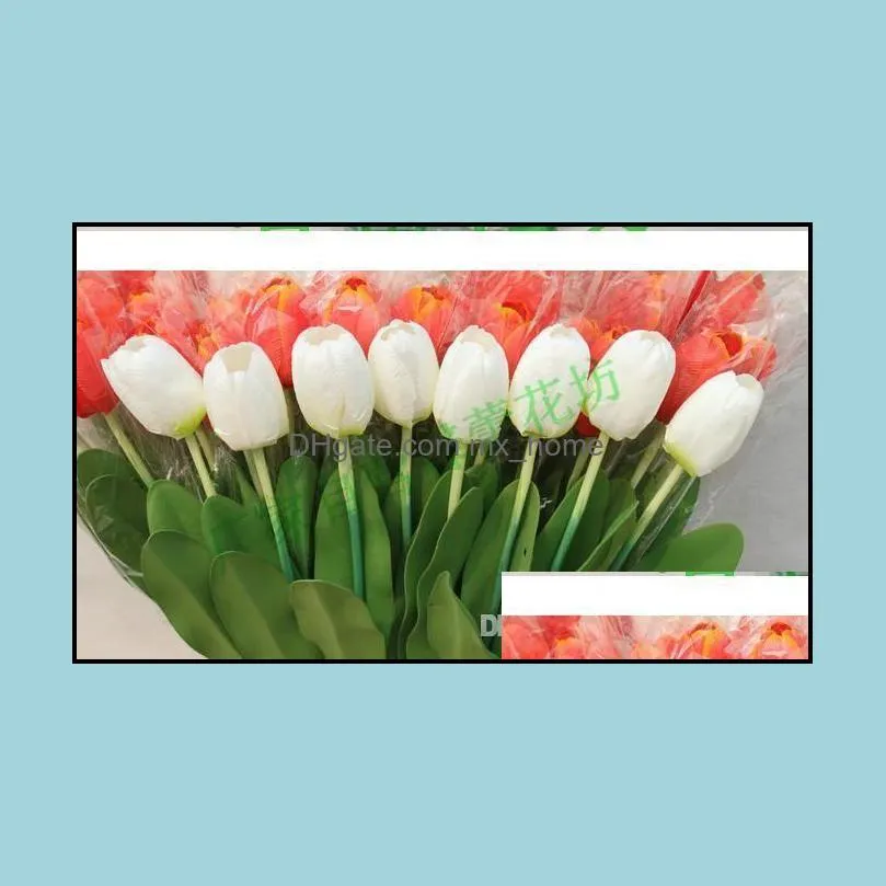 Decorative Flowers & Wreaths Artificial Tulips 34cm PU Real Touch Bouquet For Home Decoration Wedding White Pink Purple