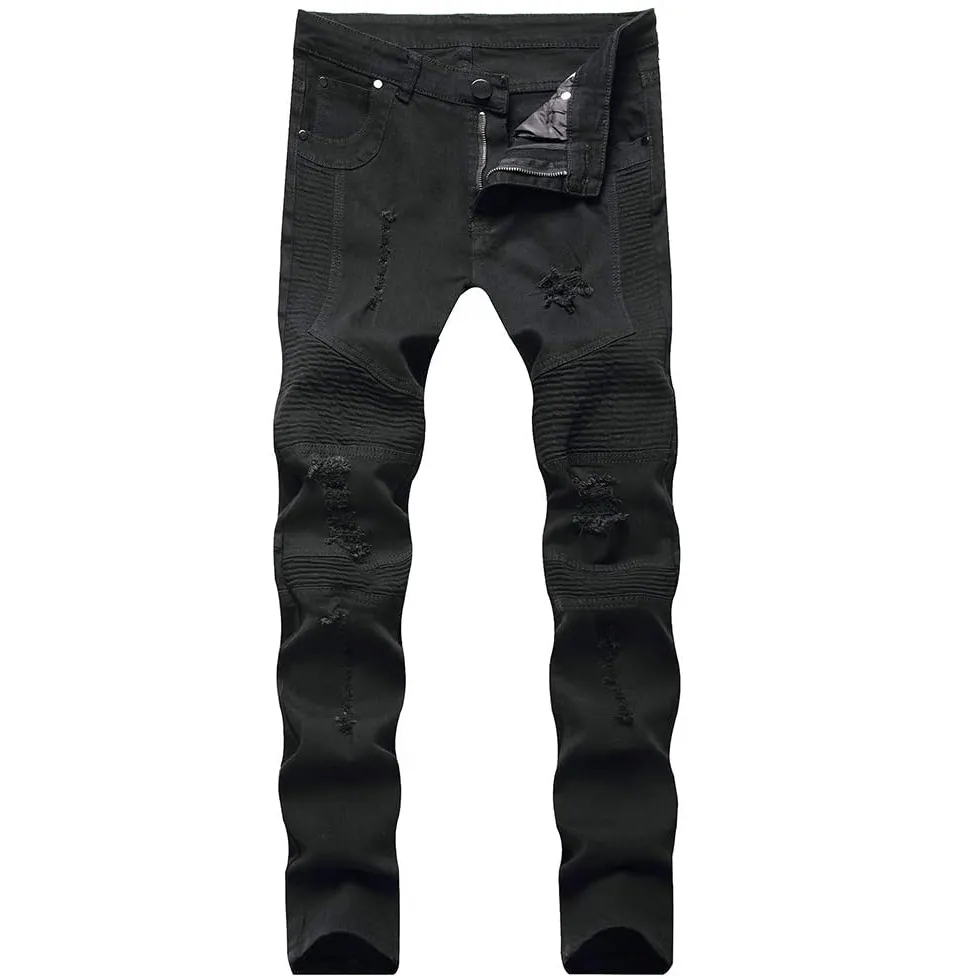  clothing pants slp blue/black destroyed mens slim denim straight biker skinny jeans men ripped jeans