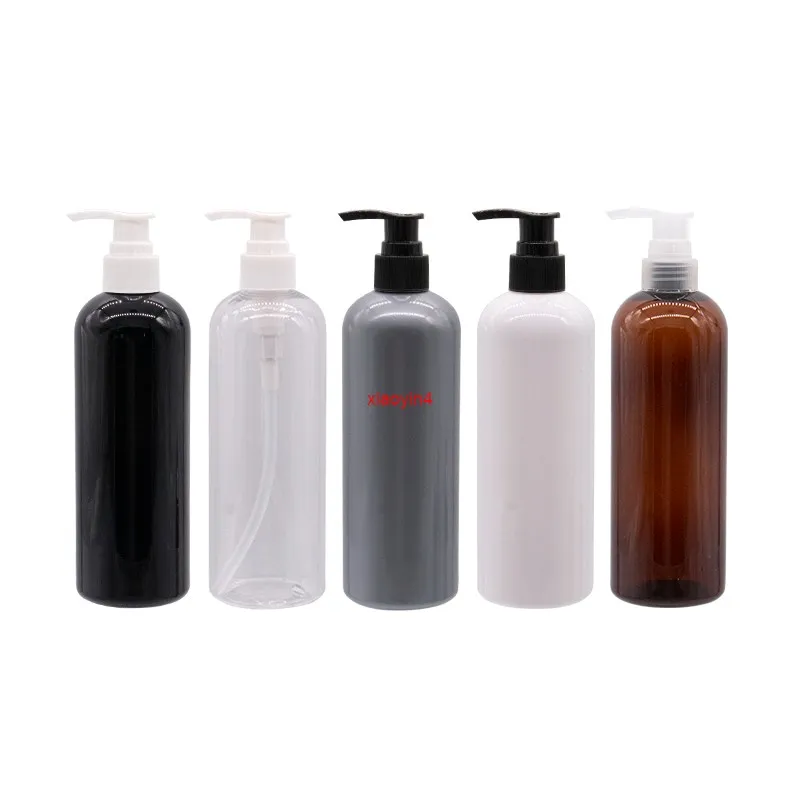 Vacie las botellas de viaje cosméticos con la bomba de loción transparente blanca negra 300 ml de capacidad de plástico para champú líquido Soapgood Package