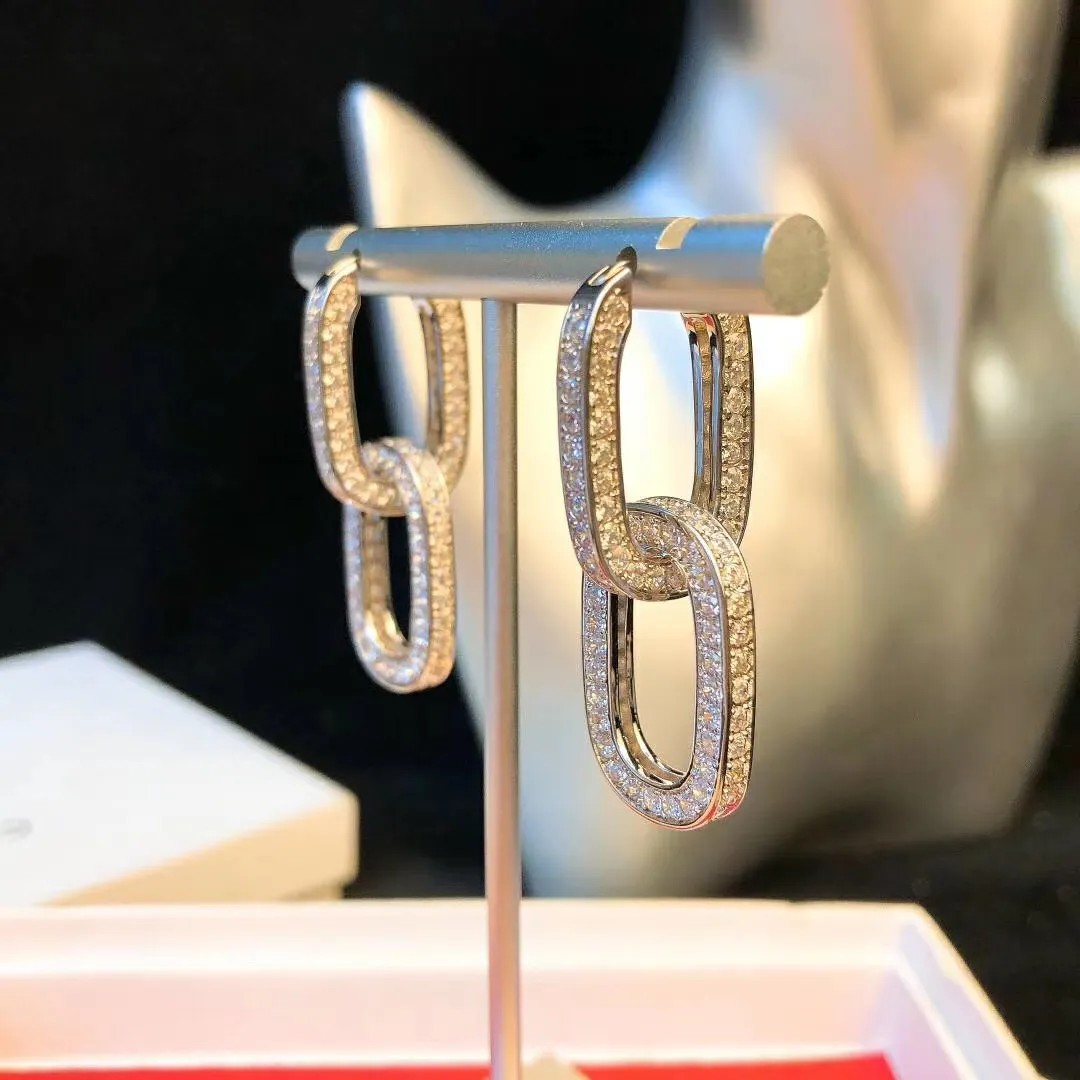 Высочайшее качество падение серьги с двумя квадратными соединительными и полными бриллиантами для женщин свадебный шарм Серьги Бесплатная доставка PS8602